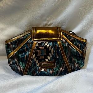 Nine West Gold and Teal Geometric Wristlet Clutch